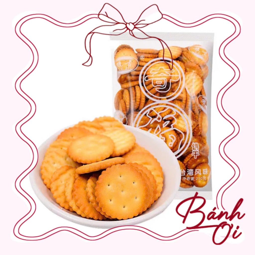 Bánh quy mặn, Bánh Quy Mặn Đài Loan Túi 250g – Bánh Quy Tròn, Bánh quy làm kẹo nougat, bông tuyết
