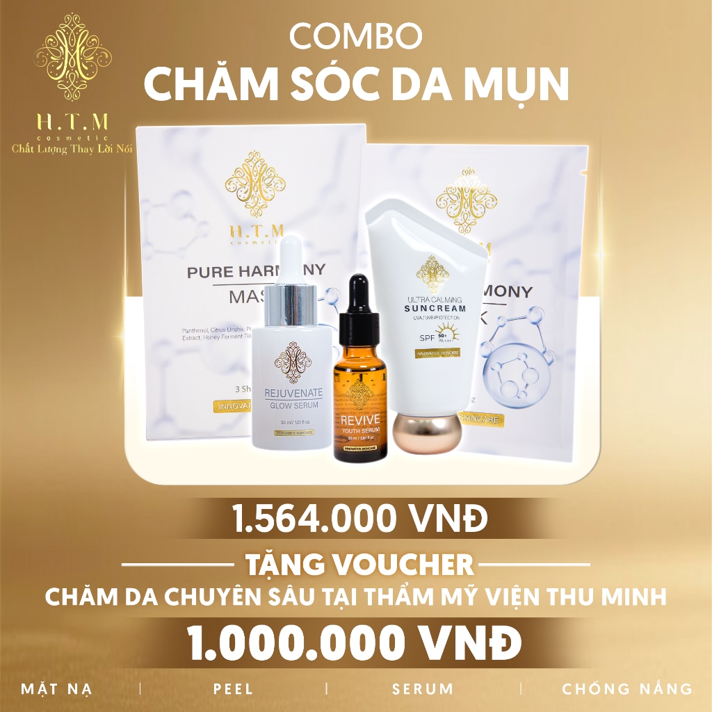 [ MUA 1 COMBO TẶNG 1 VOUCHER CHĂM DA] COMBO CHĂM SÓC DA MỤN + TẶNG VOUCHER CHĂM DA CHÍNH HÃNG HTM