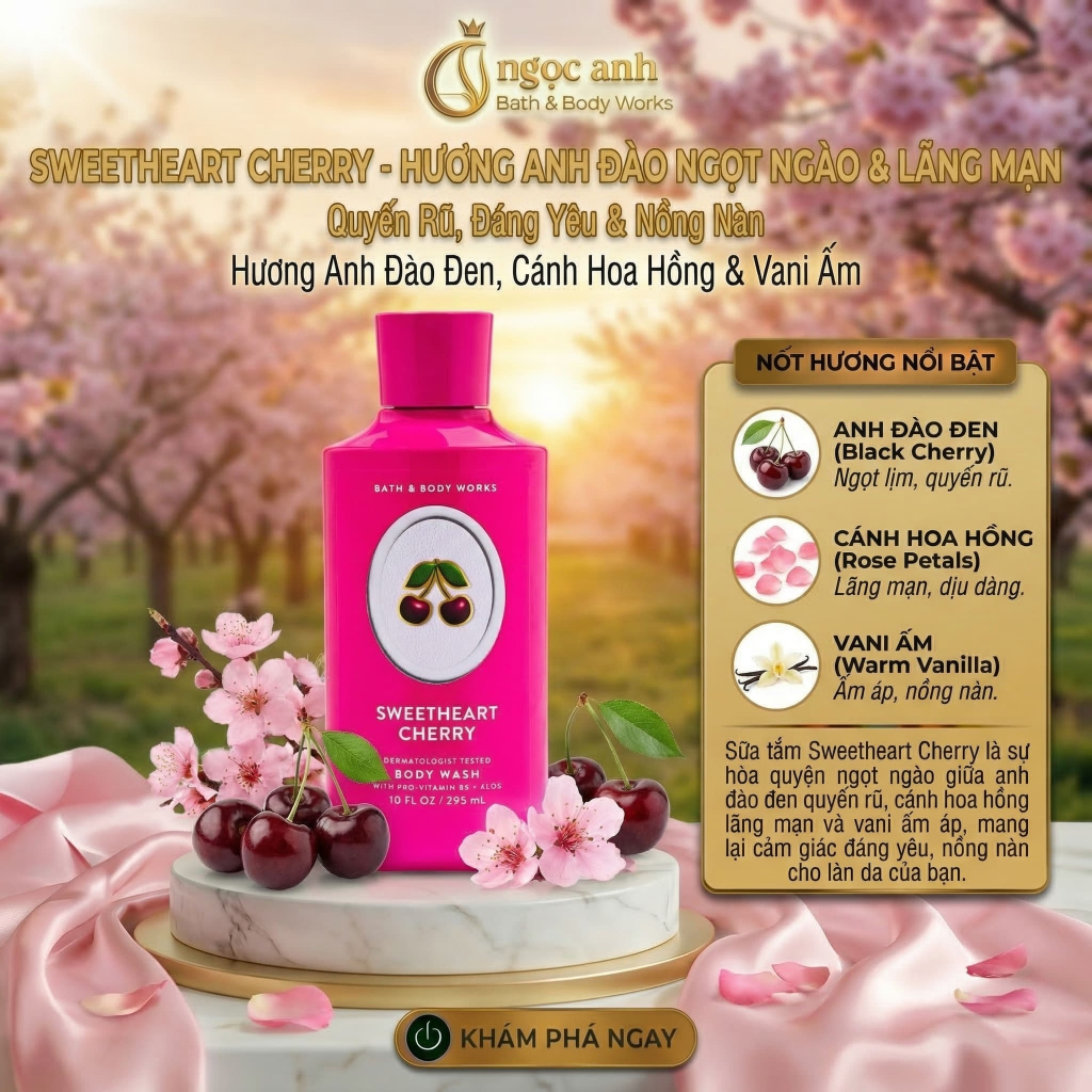 Sữa tắm Bath & Body Works Sweetheart Cherry 295ml chính hãng Mỹ hương anh đào hạt dẻ ngọt ngào