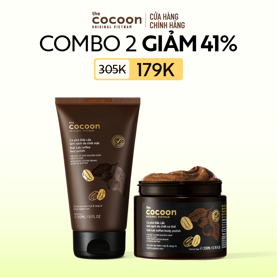 [MUA 2 GIẢM 42%] Combo Tẩy da chết mặt cà phê Đắk Lắk 150ml và Tẩy da chết cà phê cơ thể 200ml