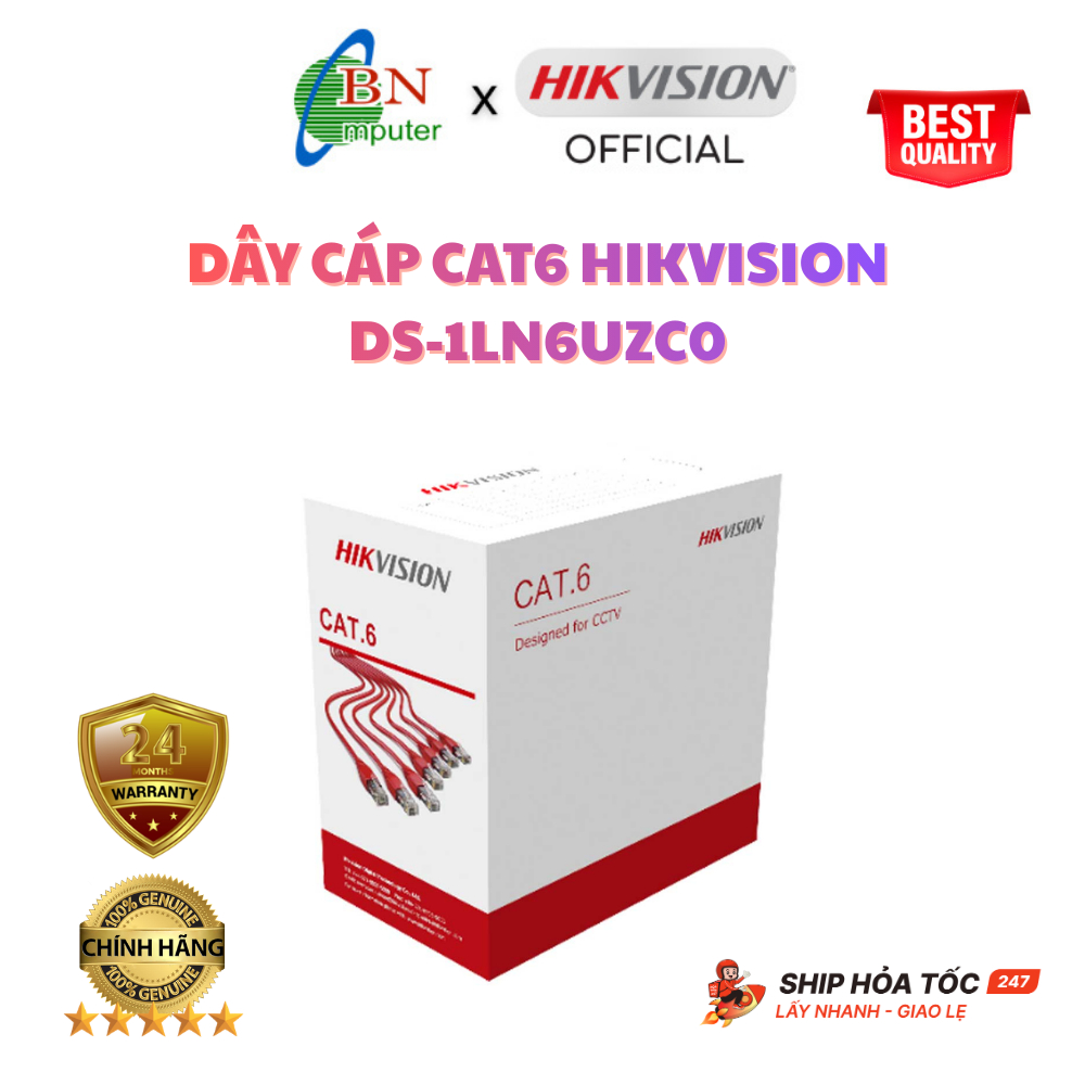 Dây cáp Cat6 Hikvision DS-1LN6UZC0 vỏ xám hoặc vỏ đỏ dây xám 305m/cuộn