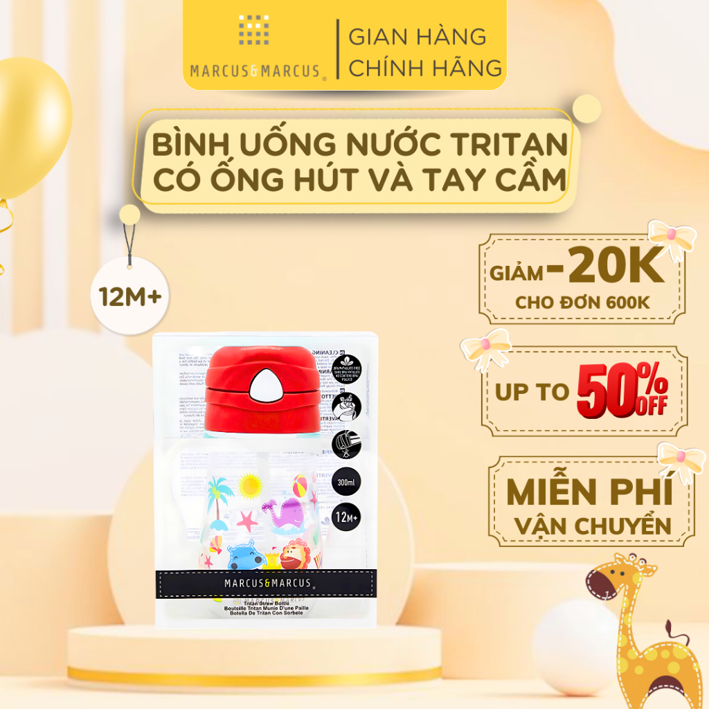 Bình Uống Nước Có Ống Hút Cho Bé Tritan Marcus & Marcus, Từ 12 Tháng - Marcus