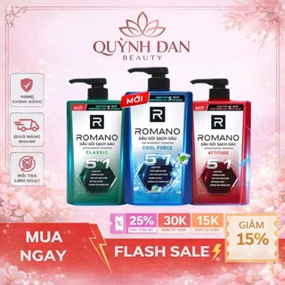 Dầu gội nam sạch gàu 5in1 Romano hương nước hoa Classic/ Force/ Attitude 610g / 650g - 3 mùi hương có sẵn
