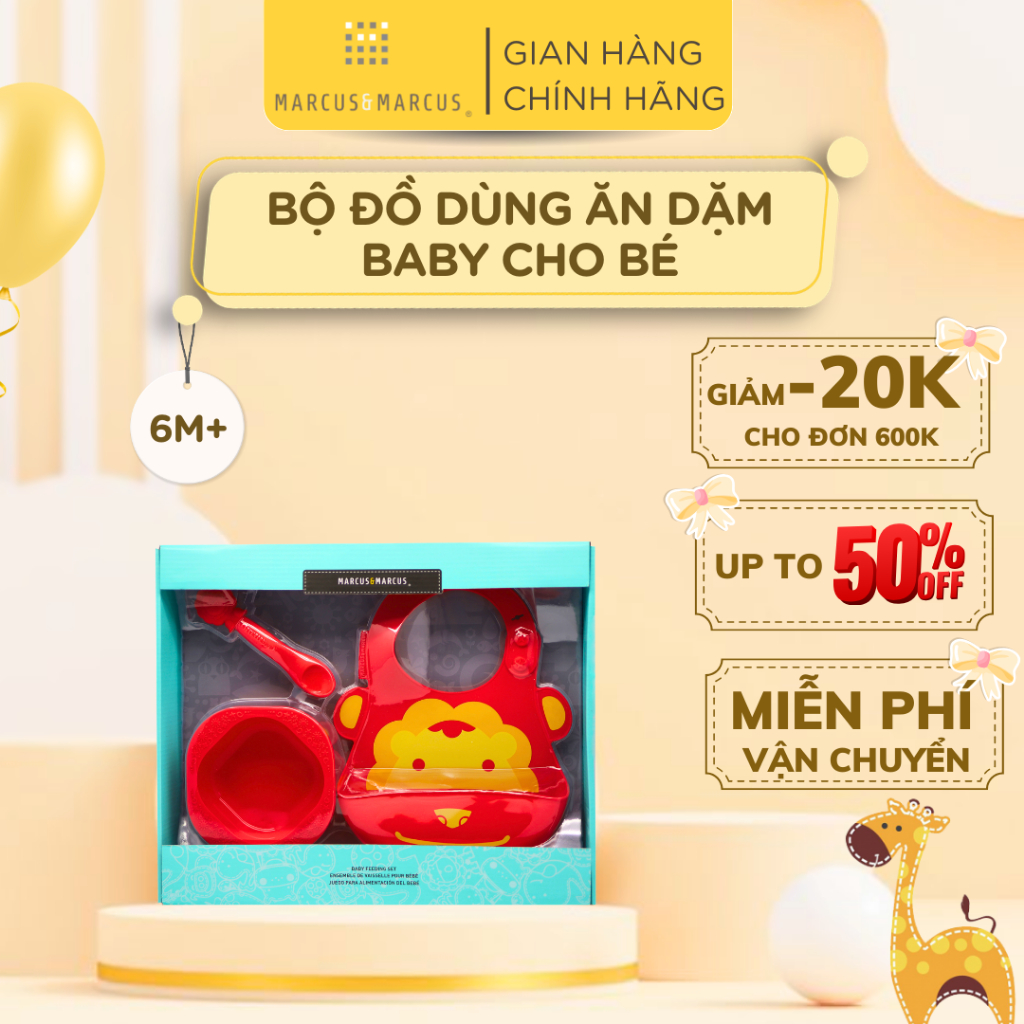Bộ Đồ Dùng Ăn Dặm Silicon Baby Marcus & Marcus, Cho Bé Từ 6 Tháng - Marcus