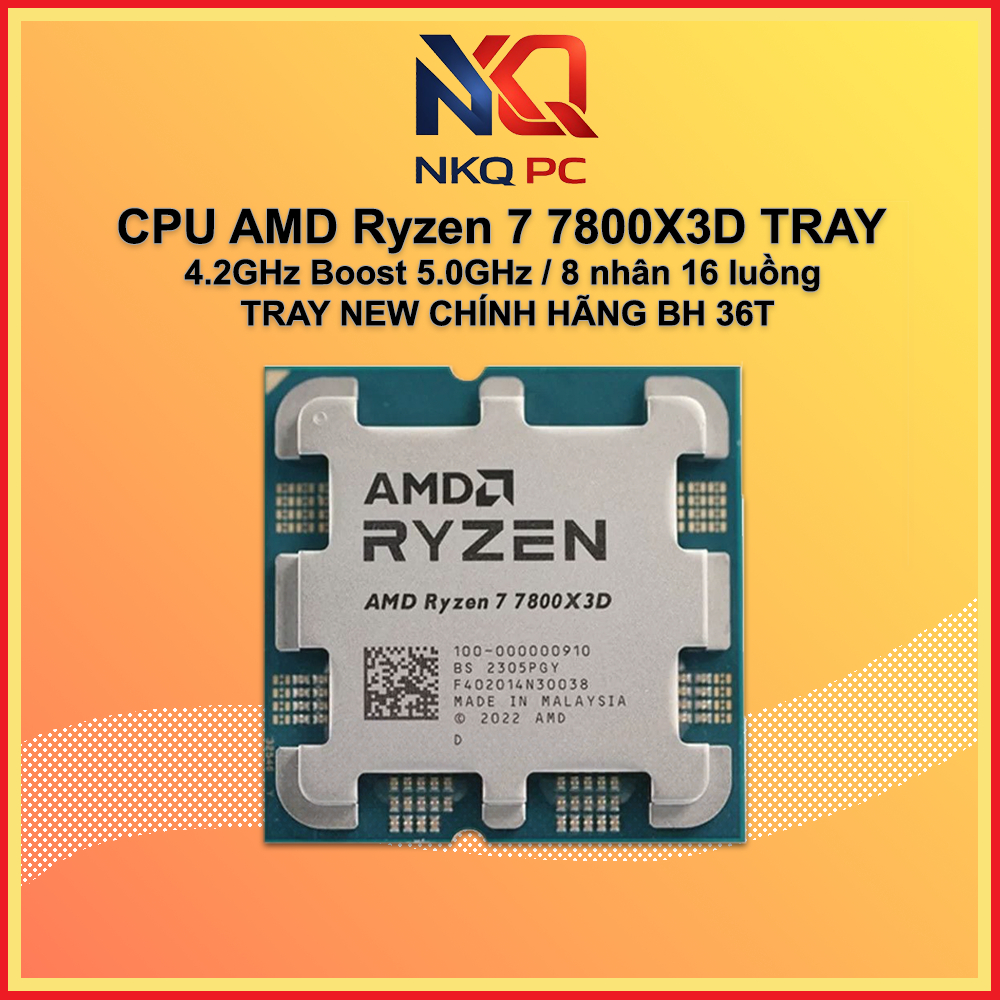CPU AMD Ryzen7 7800x3D Tray Chính hãng - NEW (4,2Ghz - Boost 5,0GHz - 8 nhân 16 luồng) - BH 36 Tháng