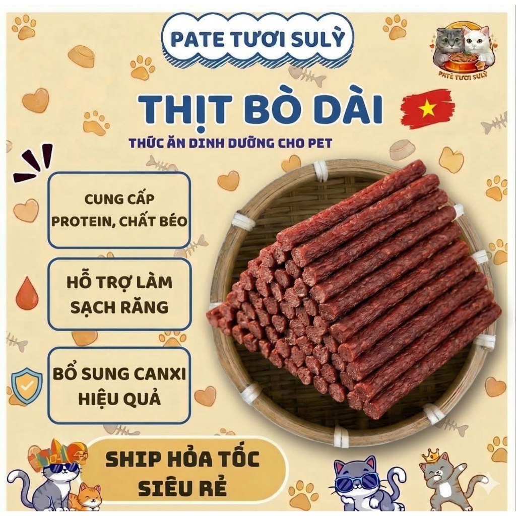 Que thưởng/Snack Thịt bò dải Taotao cho Pet | Snack Thưởng Sulỳ (Túi 108g)
