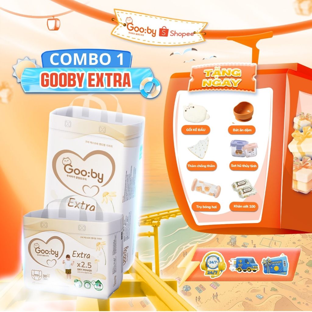 Tã/bỉm dán ngày Gooby mềm mại, an toàn, siêu thấm hút size NB/S/M cho bé từ 4kg - 14kg