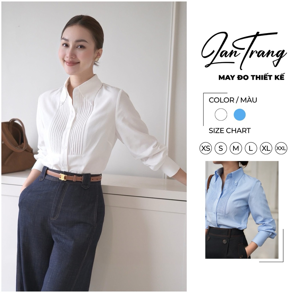 Áo Sơ Mi Nữ Trắng/Xanh Pastel Cao Cấp – Sơ Mi Ly Ngực Tôn Dáng, Chuẩn Form
