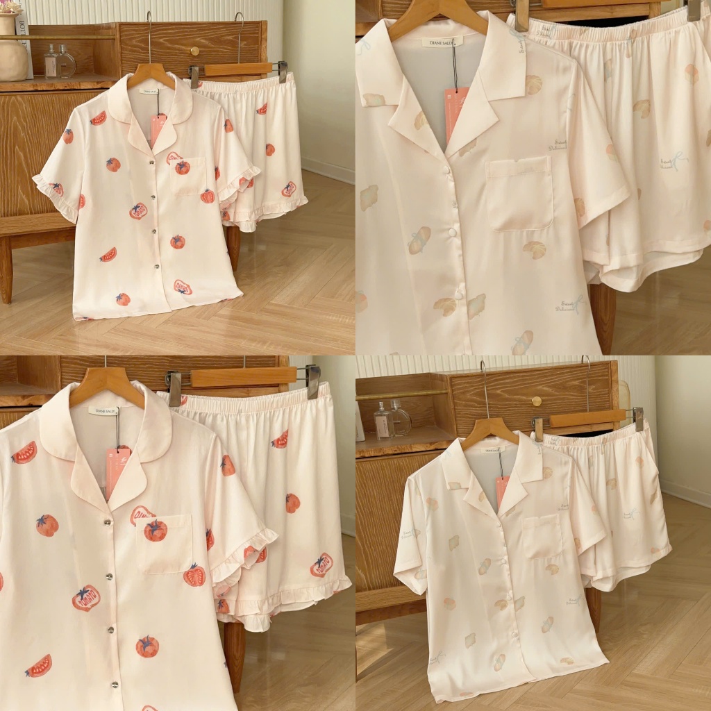 BỘ ĐỒ PIJAMA LỤA ĐÙI TAY NGẮN QUẦN NGẮN BÁNH GẤU LỤA CAO CẤP MEY TRẦN