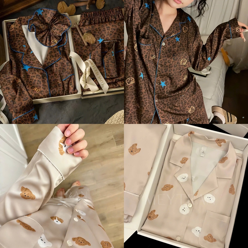 ĐỒ NGỦ  PIJAMA NỮ LỤA SATIN CAO CẤP TAY DÀI QUẦN DÀI LỤA NHUNG TUYẾT MEY TRẦN
