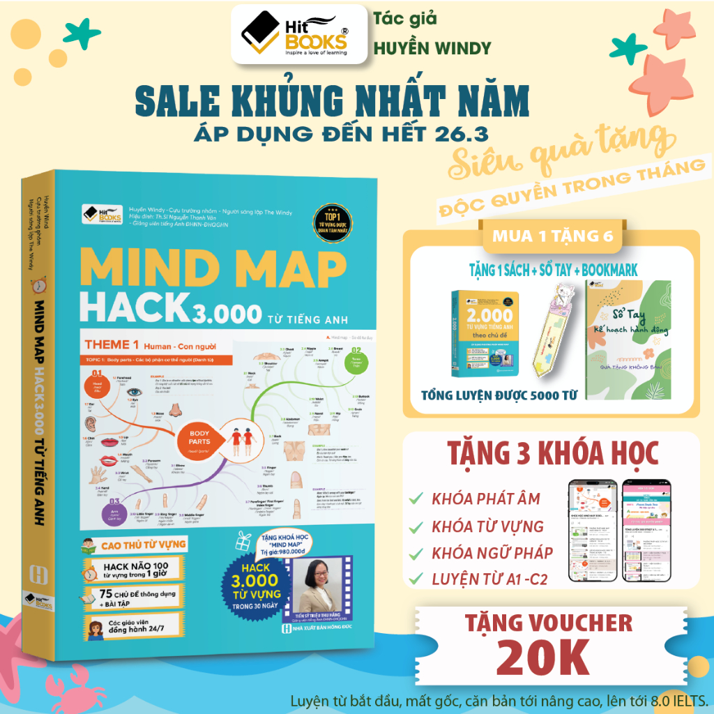 Sách - MIND MAP Hack 3000 Từ Vựng Tiếng Anh - TẶNG KÈM KHOÁ HỌC HITBOOKS
