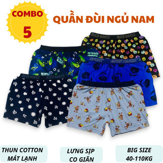 Set 5 quần đùi ngủ nam nữ mặc nhà, quần short nam thun cotton lưng sịp 40-90kg