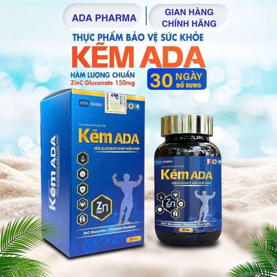 Kẽm ADA Hộp 30 viên. Hỗ trợ tăng cường sức khỏe,cải thiện SLN,giảm mụn...