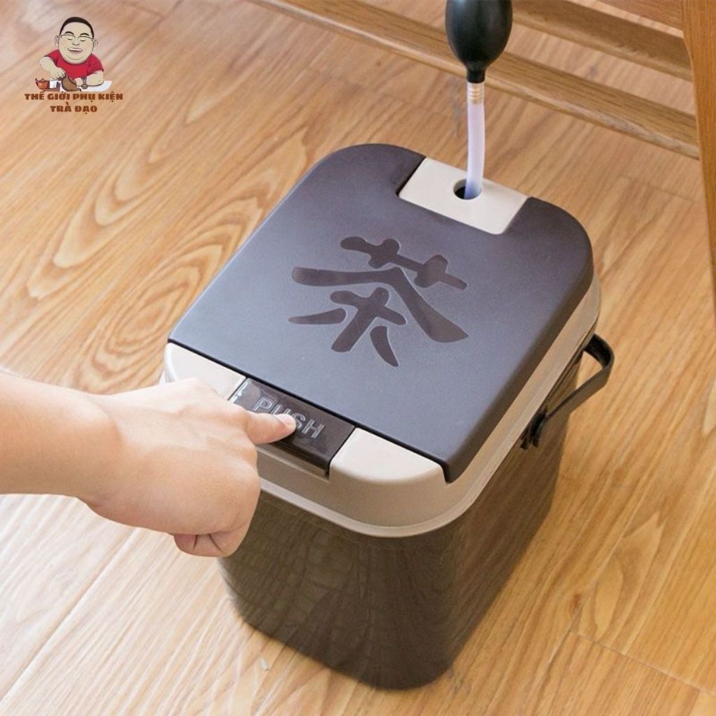 Thùng đựng bã trà, nước thải bàn trà tiện dụng, đầy đủ phụ kiện đi kèm
