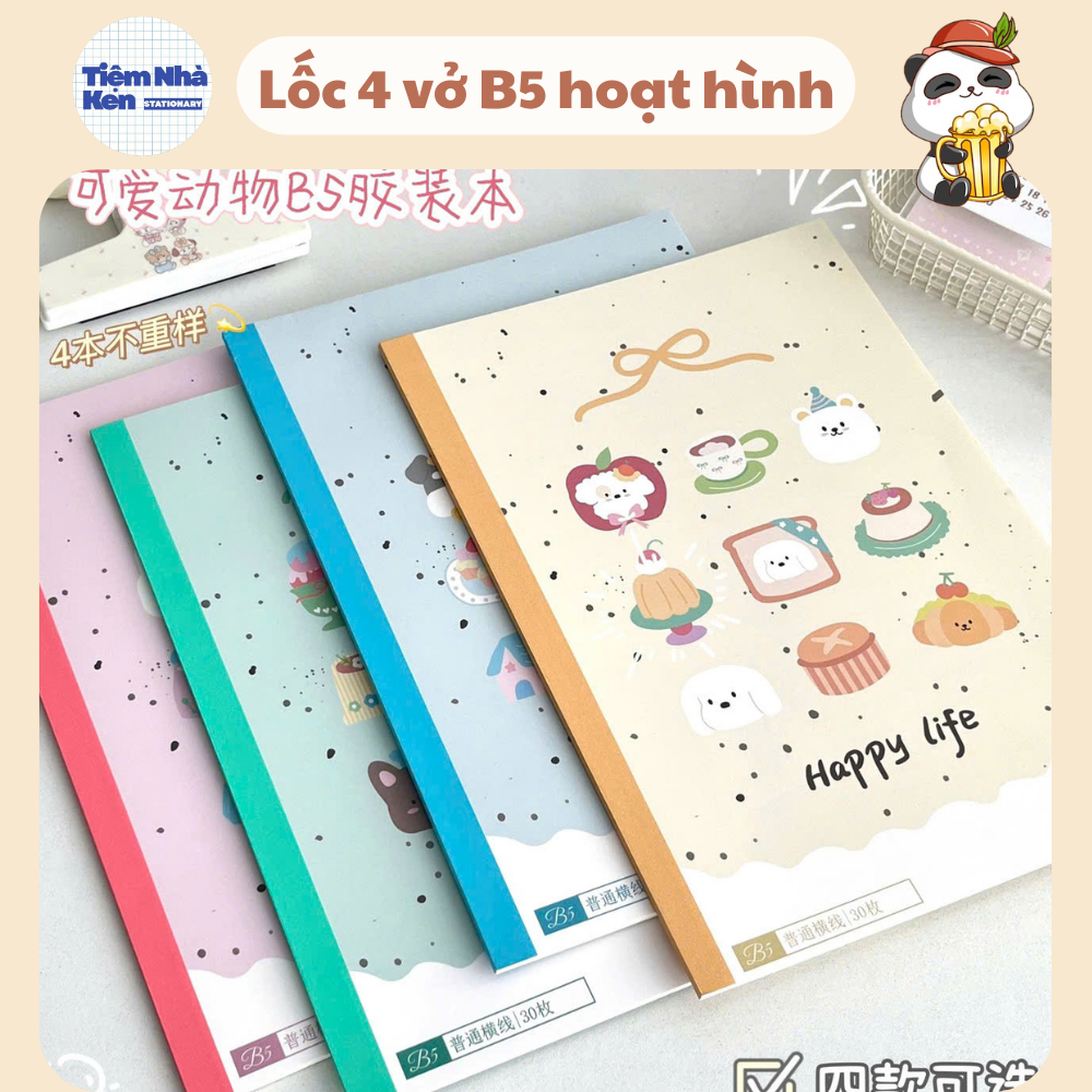 (Sỉ từ 2 lốc) Lốc 4 Vở B5 Kẻ Ngang 60 Trang Hoạt Hình