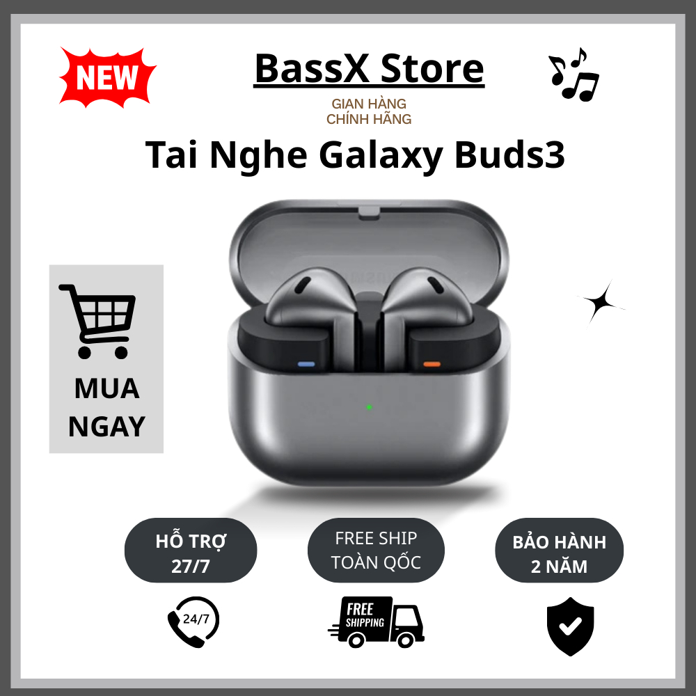 Tai Nghe Bluetooth Galaxy Buds 3 - Thiết Kế Mới- Âm Thanh Bass Mạnh Mẽ - Kháng Nước IP54-Pin 30H- Chống Ồn - BH2NC