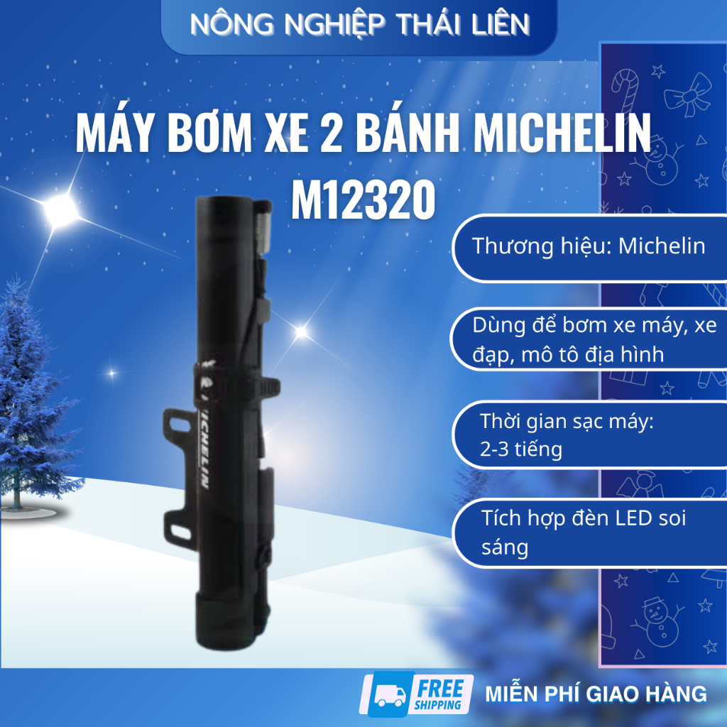 Máy bơm lốp xe 2 bánh, bơm xe máy, xe đạp dùng pin sạc Lithium Michelin 12320 chính hãng (500mAh)