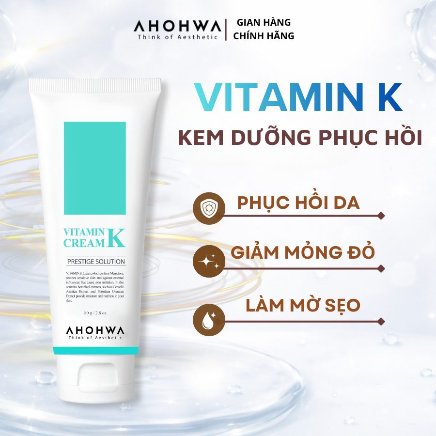 Kem dưỡng phục hồi Ahohwa Vitamin K Cream - Phục hồi da mỏng đỏ, chăm sóc da sau tổn thương