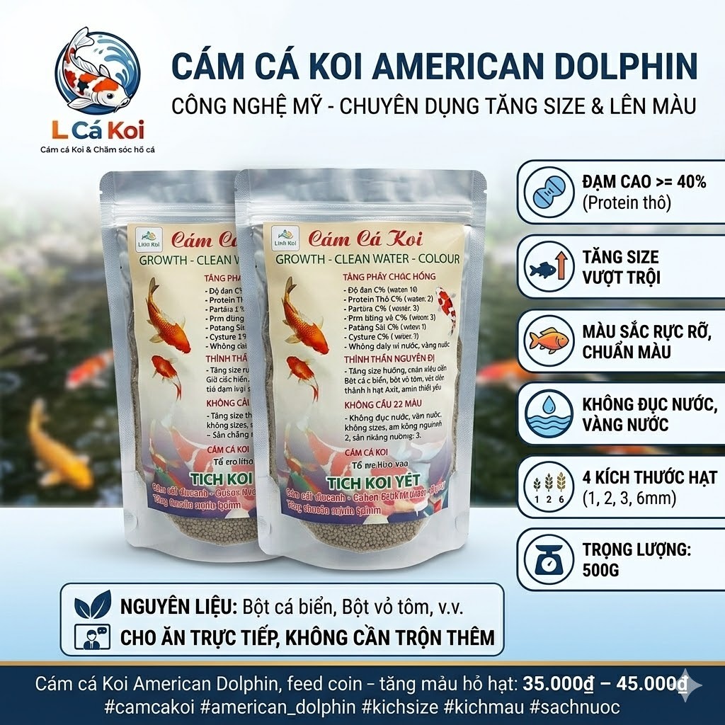 Cám cá Koi túi bạc công nghệ mỹ- tăng size-tăng màu 40% độ đạm