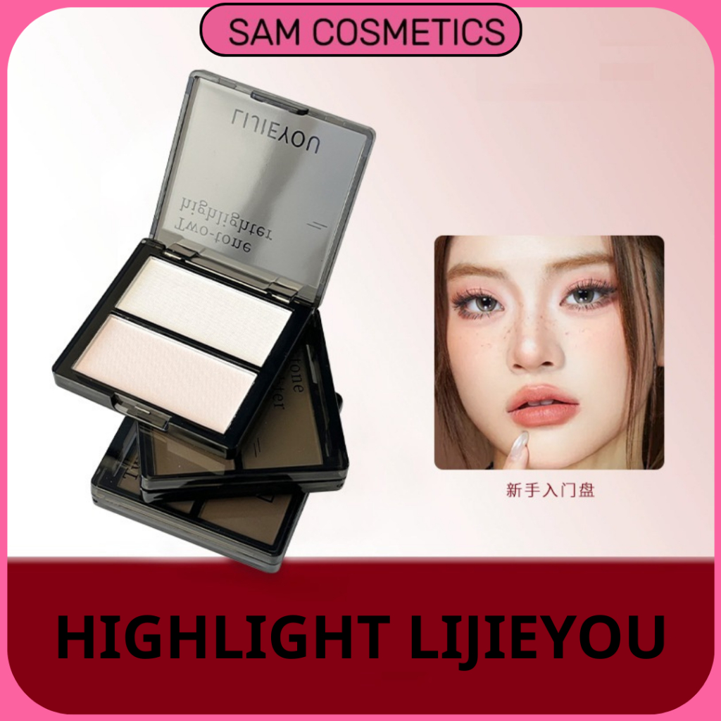 Bảng phấn highlight và tạo khối hai màu LIJIEYOU, phấn highlight lì làm sáng vùng khóe mắt