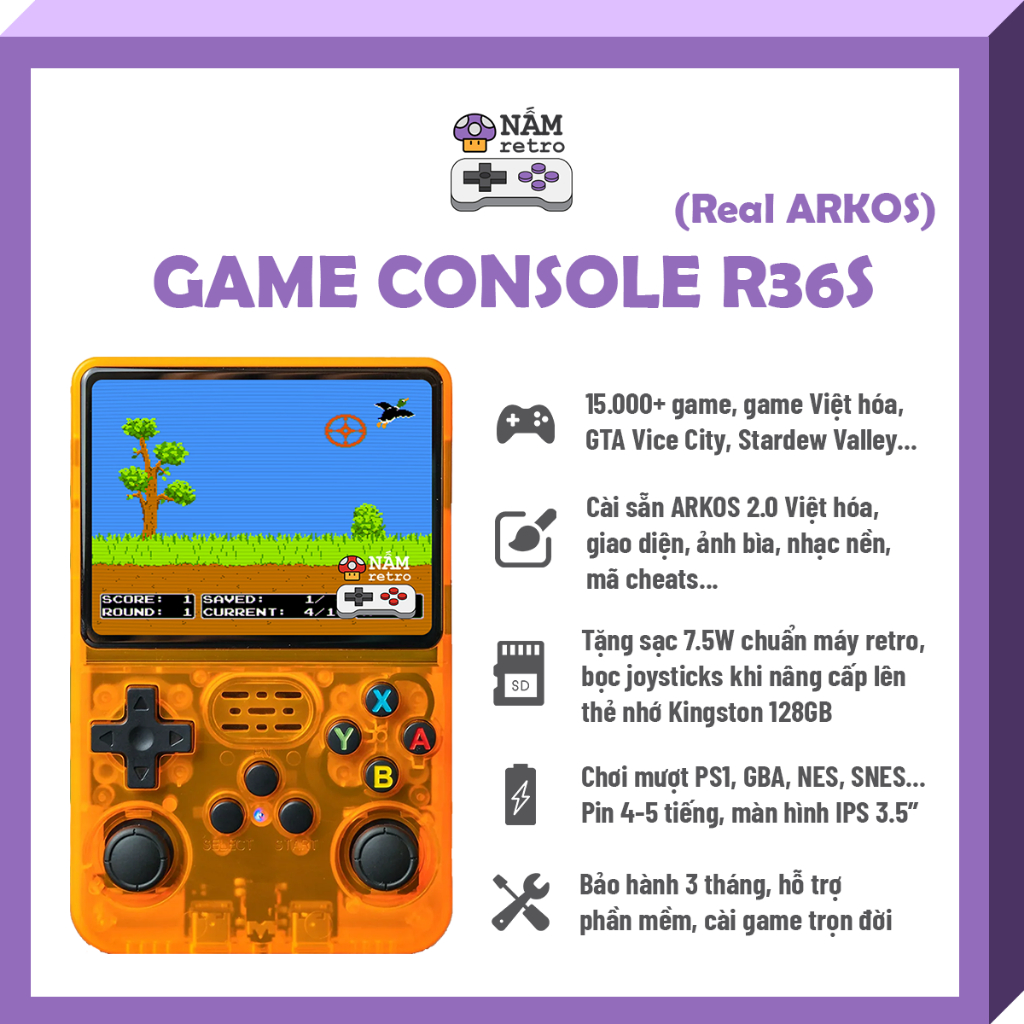 [Tặng Sạc] Máy Chơi Game R36S REAL - ArkOS, 15000 game, Pokemon, GTA Vice City, Stardew Valley Việt 