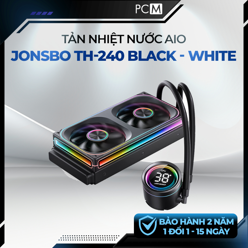 Tản Nước AIO Jonsbo TH-240 White Black 240mm | ARGB | LCD Hiển Thị Nhiệt Độ | Tản CPU