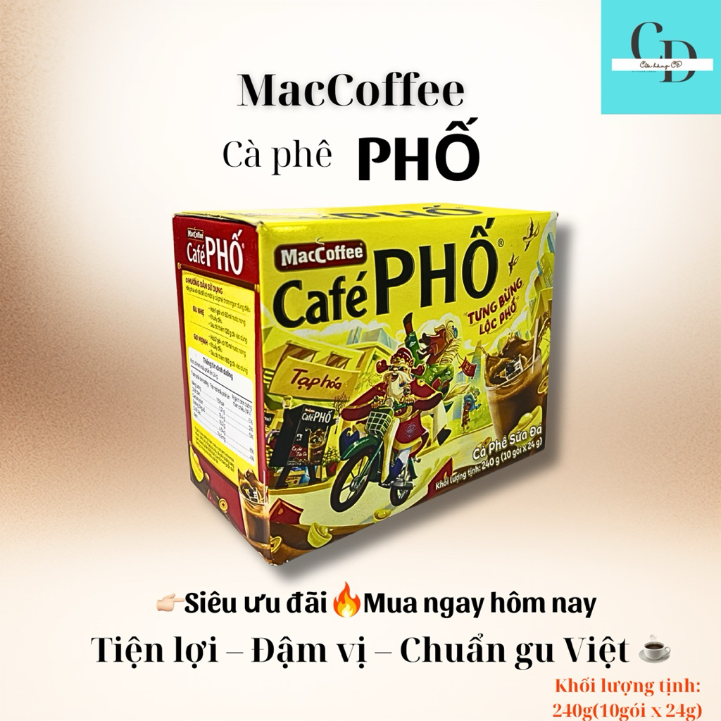 MacCoffee Cà Phê Phố Cà Phê Sữa Đá 240g (10 Gói x 24g) – Cafe Sữa Đá 3in1 Đậm Đà