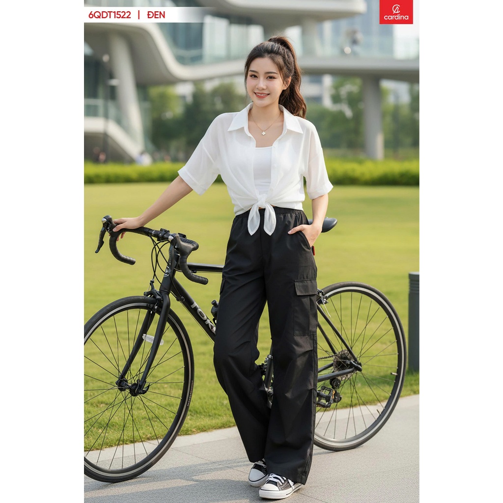 Quần Suông Nữ Kaki Cạp Chun Dây Rút Cardina,Quần Ống Rộng Túi Hộp Thời Trang Nữ Cao Cấp 6QDT1511