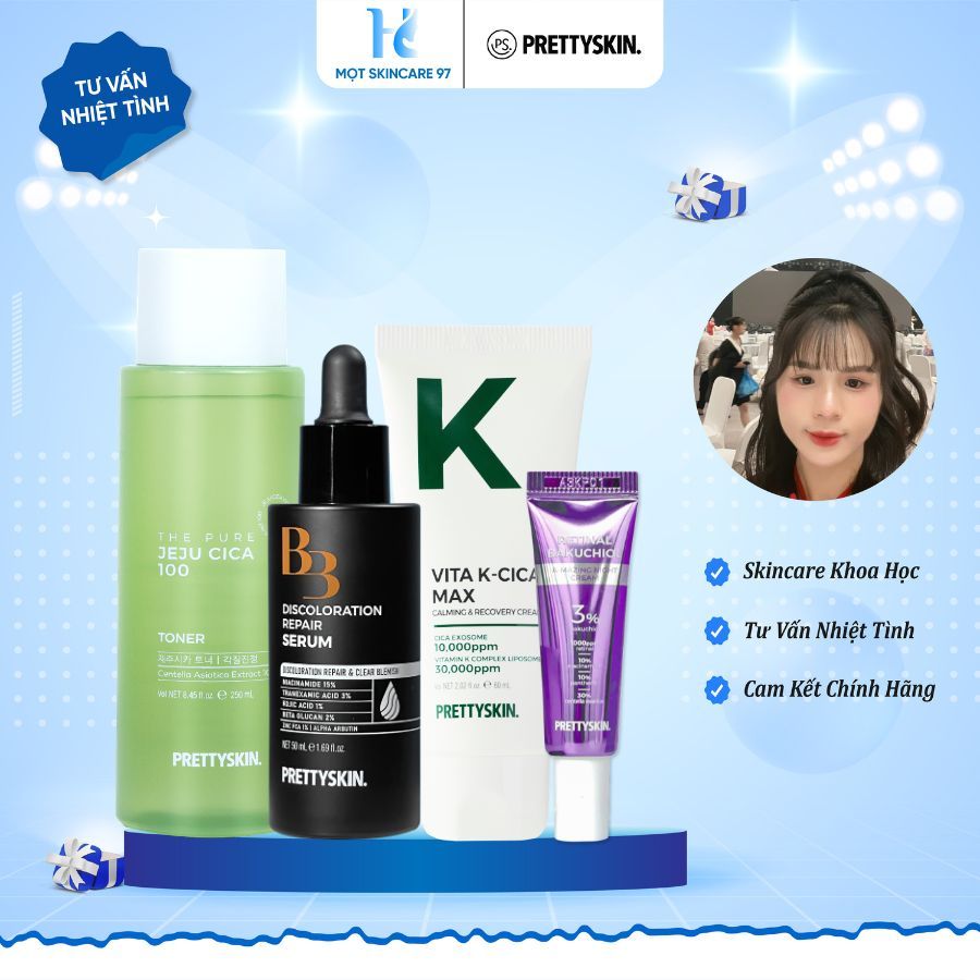 Combo 4sp: Toner rau má + Serum B3 + Kem dưỡng Vita K + Retinal 10ml