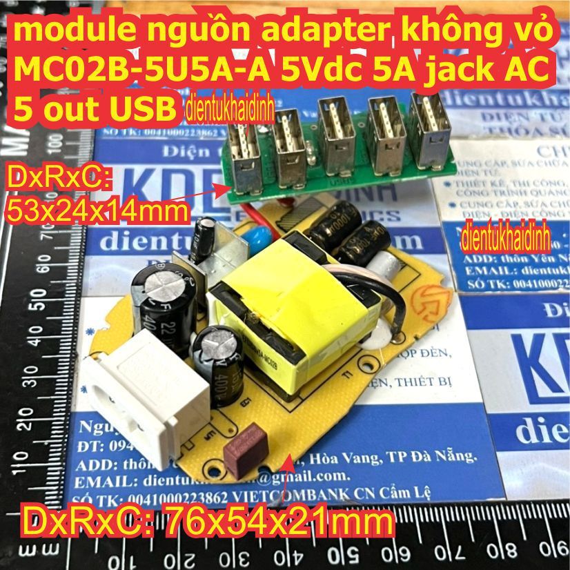 module nguồn adapter không vỏ MC02B-5U5A-A 5V 5Vdc 5A jack AC, 5 cổng out USB kde3482