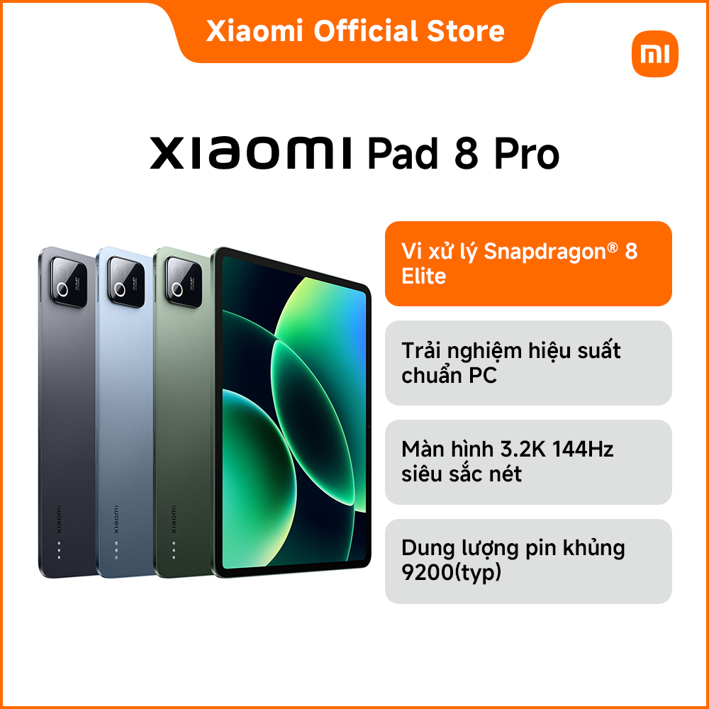 Máy tính bảng Xiaomi Pad 8 Pro (8+128GB|8+256GB)| Pin 9200mAh (typ)|Màn hình 3.2K 144Hz| Vi xử lý Snapdragon 8 Elite