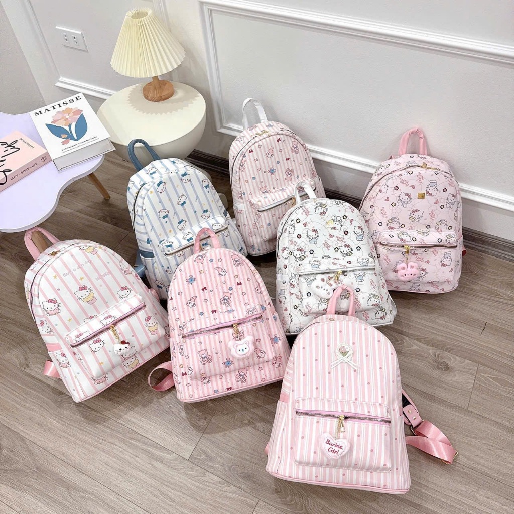 Balo Nữ Da PU Cao Cấp, Balo đi học Chống Thấm – Form Đứng – Họa Tiết Cute Tặng Móc Khóa