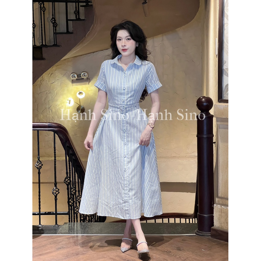 Hạnh sino .97 Váy somi kẻ khoá sau lưng có kèm đai