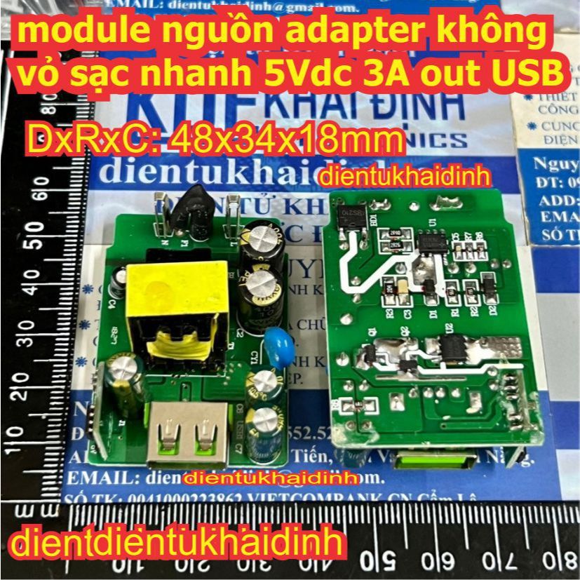 2 cái module nguồn adapter không vỏ sạc nhanh 5Vdc 3A out USB kde6059