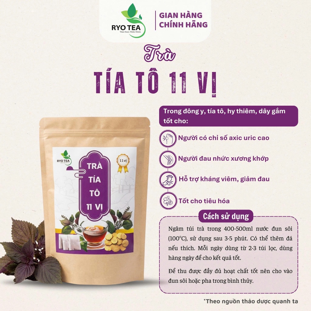 Trà Tía Tô 11 vị - trà thảo mộc tốt cho người có axid uric cao