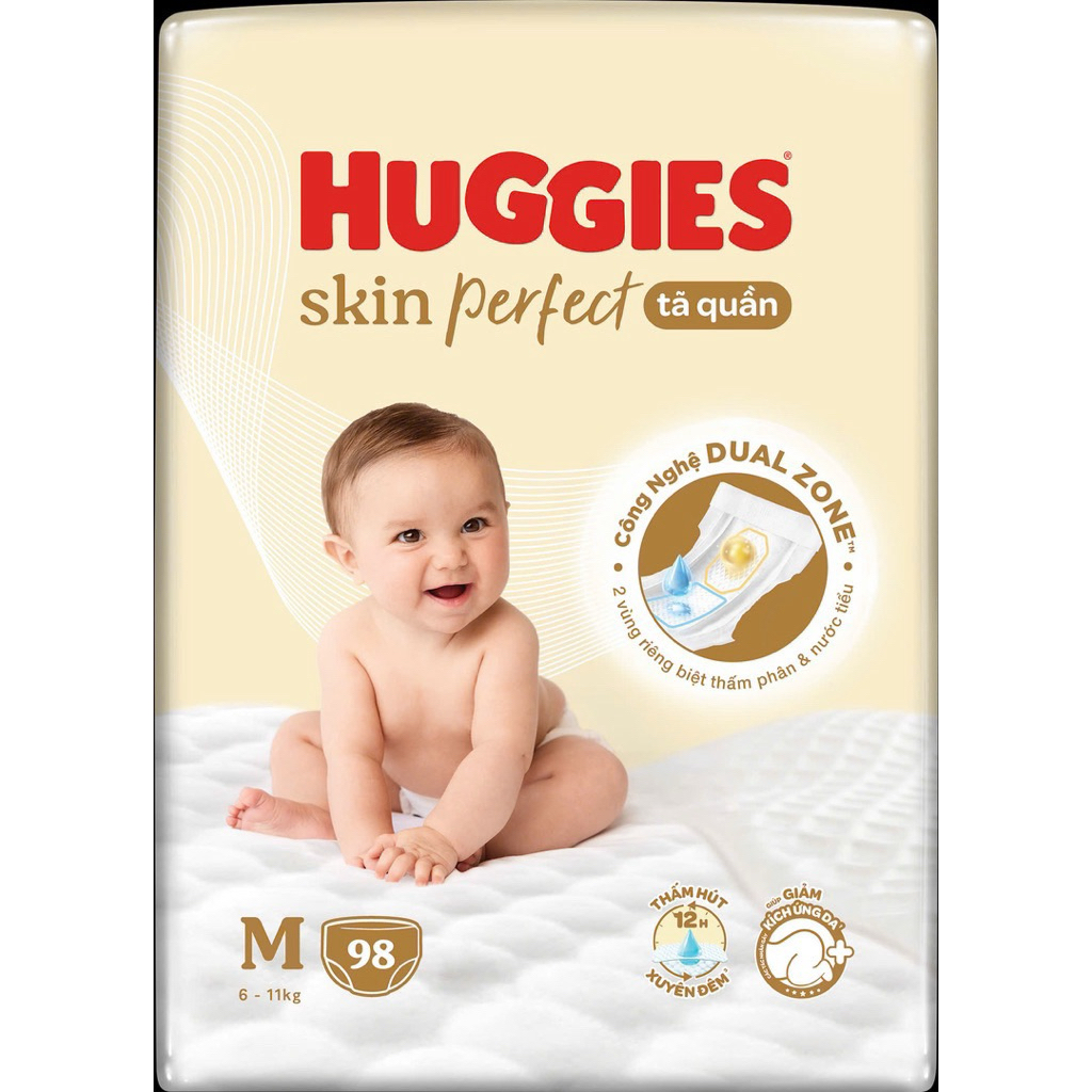Huggies Tã Quần Skin Perfect MegaJumbo M98/L88/XL72/XXL64 với 2 Vùng Thấm Hút Siêu Đỉnh & Dual Zone 
