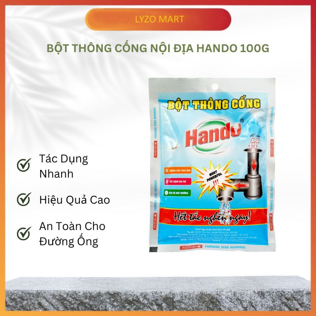 Bột Thông Cống Nội Địa Hando 100G (Tắc Do Chất Thải Hữu Cơ)
