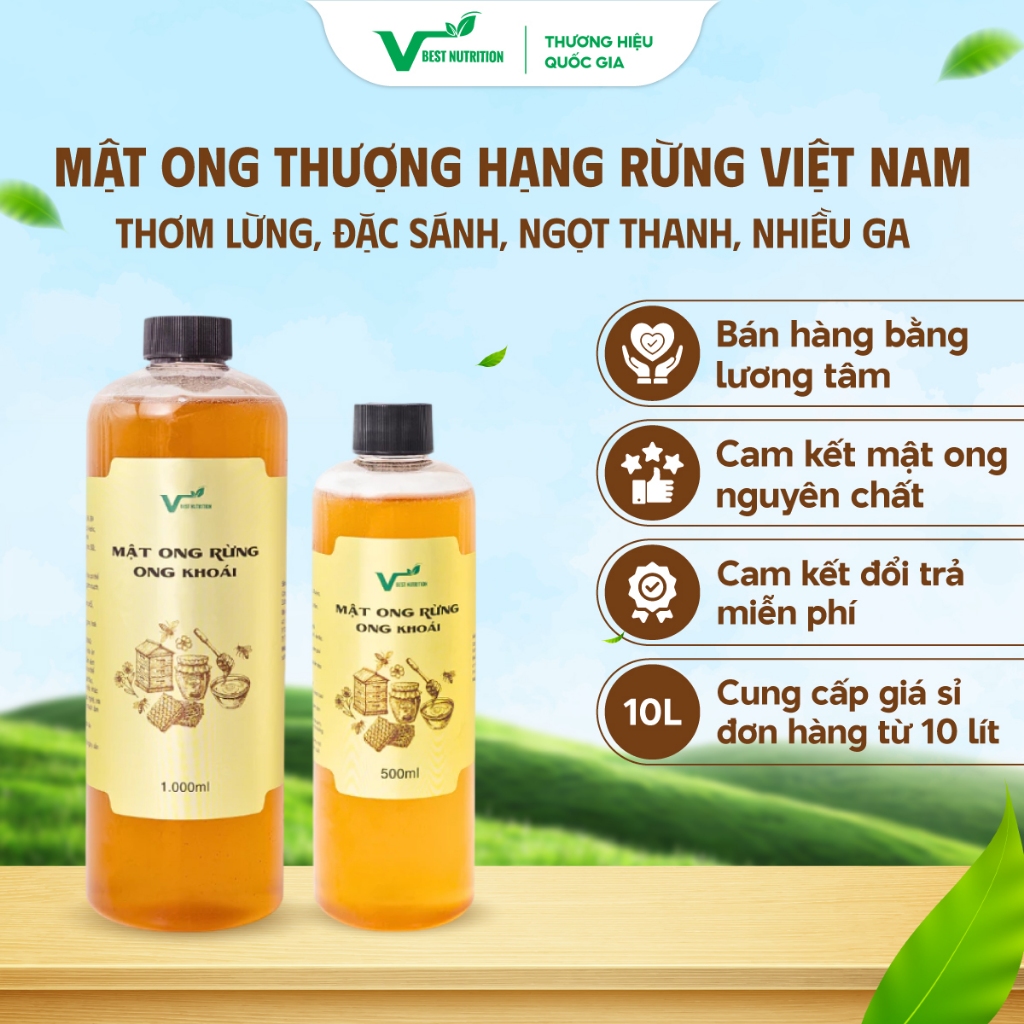 Mật Ong Khoái Rừng Nguyên Chất Best Nutrition Tốt Cho Gan, Tim Mạch, Đẹp Da (Chai 500ml & 1000ml)