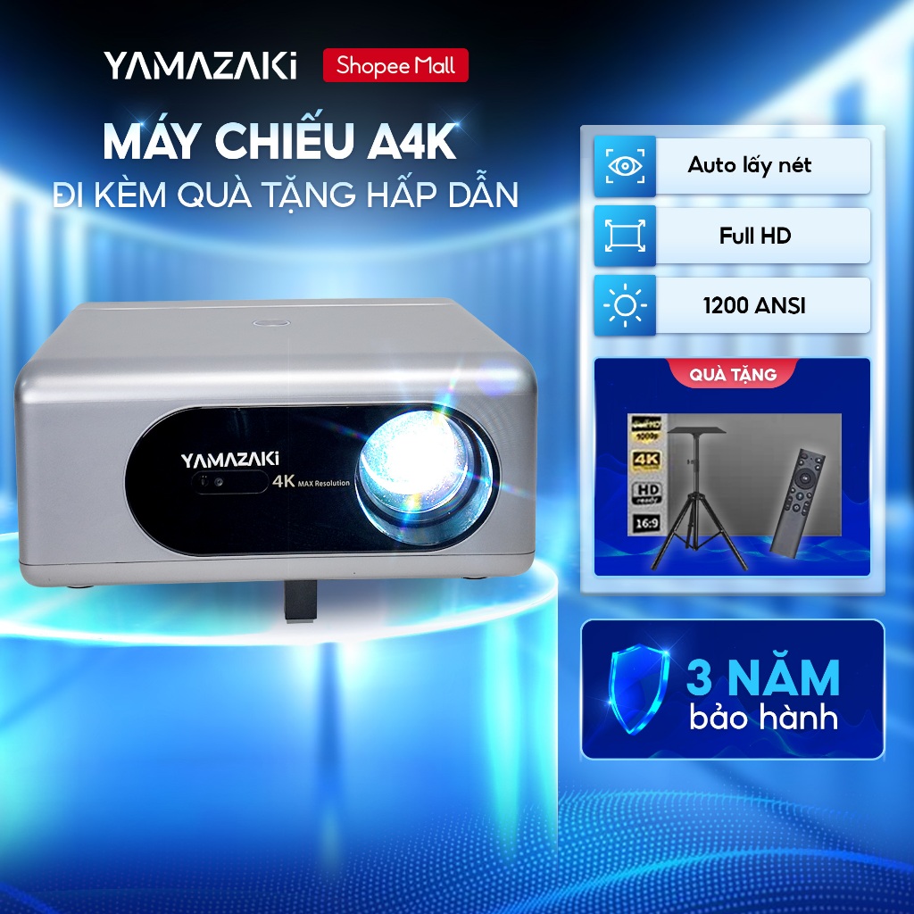 Máy chiếu mini YAMAZAKi A4K, A4K PRO chuất lượng 4K 120inch kết nối wifi, bluetooth, tự căn chỉnh th