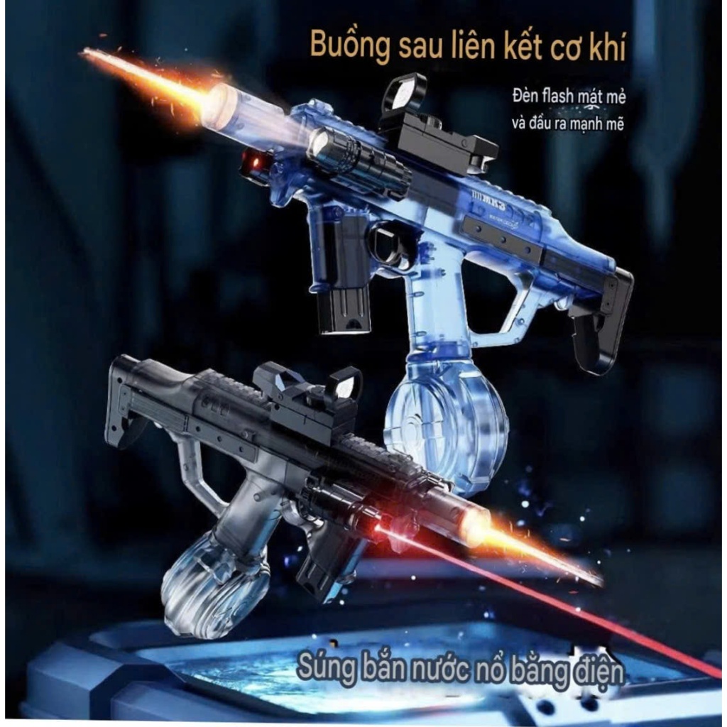 [ Sẵn Hàng ] Súng Nước Điện Cao Cấp MK3  Liên Thanh Đèn tia lửa pin sạc . Đồ Chơi Giải Trí Mùa Hè Cự