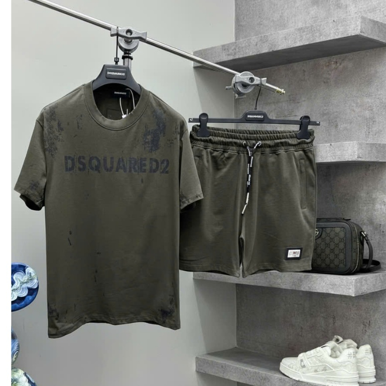 Bộ Cộc Nam Cổ Tròn DS&Q Rêu Siêu Đẹp chuẩn Fom Bo CHun Nét - Đồ Bộ Nam DS&Q Vảy Sơn Vải Cotton Loại 1 mát mẻ Dày dặn