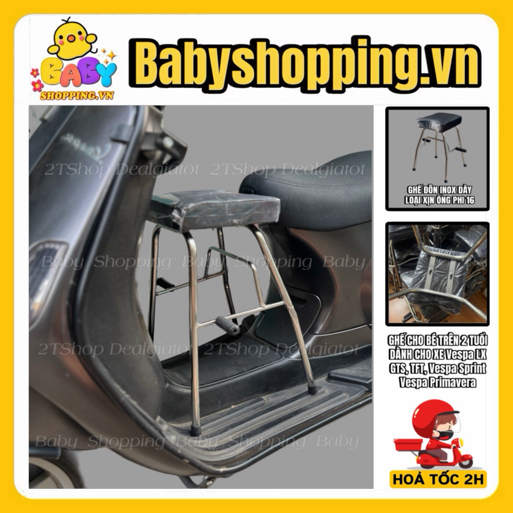 Ghế đôn ngồi xe máy cho bé BABYSHOPPING - Dành cho xe Vespa LX, Vespa Sprint, Vespa GTS, Vespa Prima