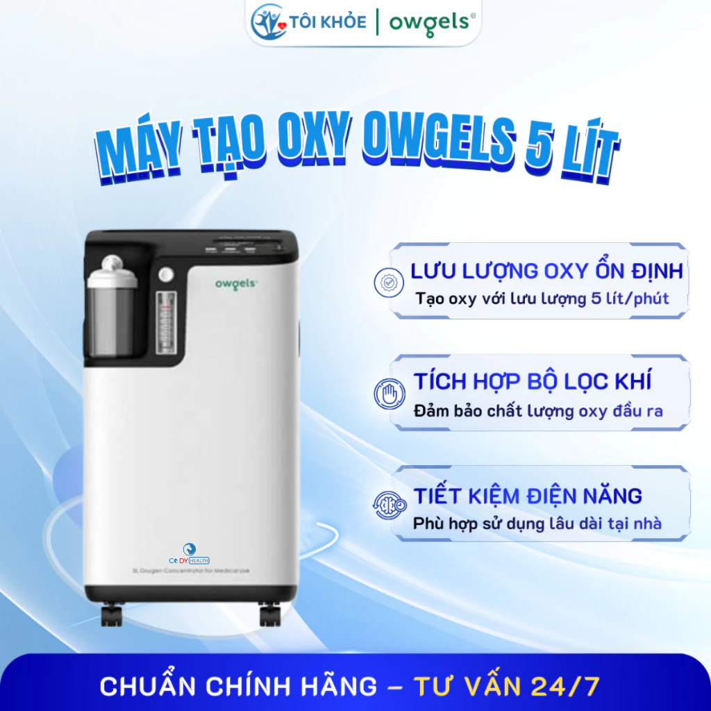 Máy Tạo OXY OWGELS 5 Lít, Máy Y Tế Tại Nhà Cho Người Bệnh, Tiết Kiệm Điện Năng - Bảo Hành 1 Năm