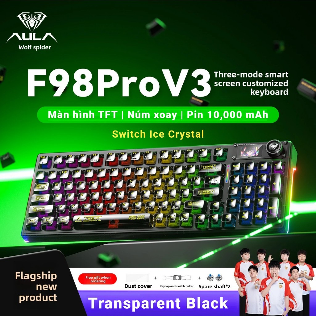 Bàn phím cơ AULA F98 Pro V3 - 3 Mode kết nối - Pin nâng cấp 10,000 mAh - Núm xoay + màn TF - BH 12T | BigBuy360 - bigbuy360.vn