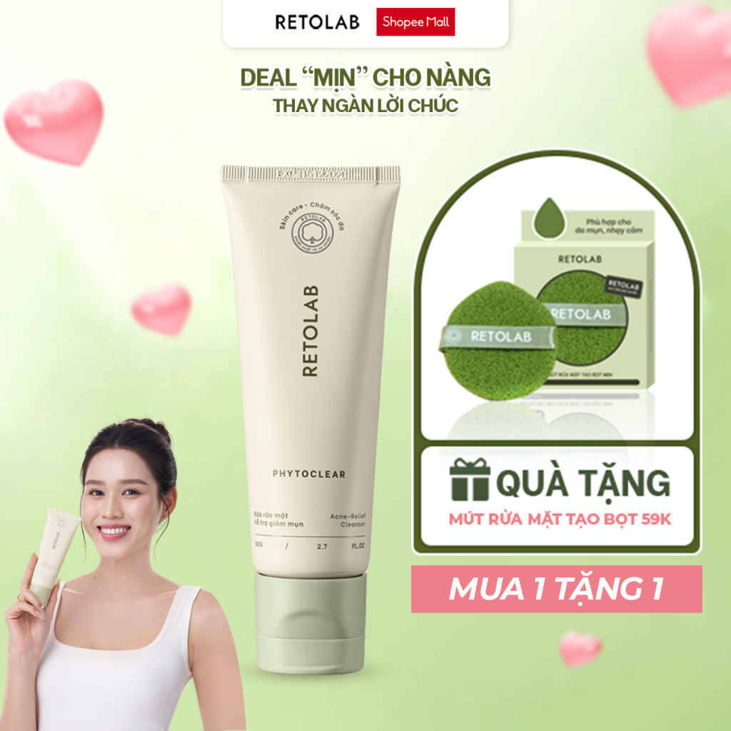 Sữa rửa mặt Retolab Phytoclear 80g hỗ trợ giảm mụn, làm sạch dịu nhẹ và dưỡng ẩm da