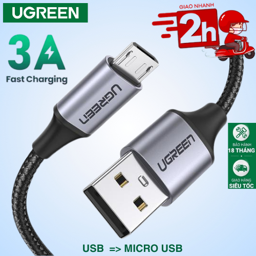 Cáp Sạc Nhanh Usb Sang Micro Usb - Usb to Micro Usb Sạc Nhanh Ugreen Vỏ Bọc Dù