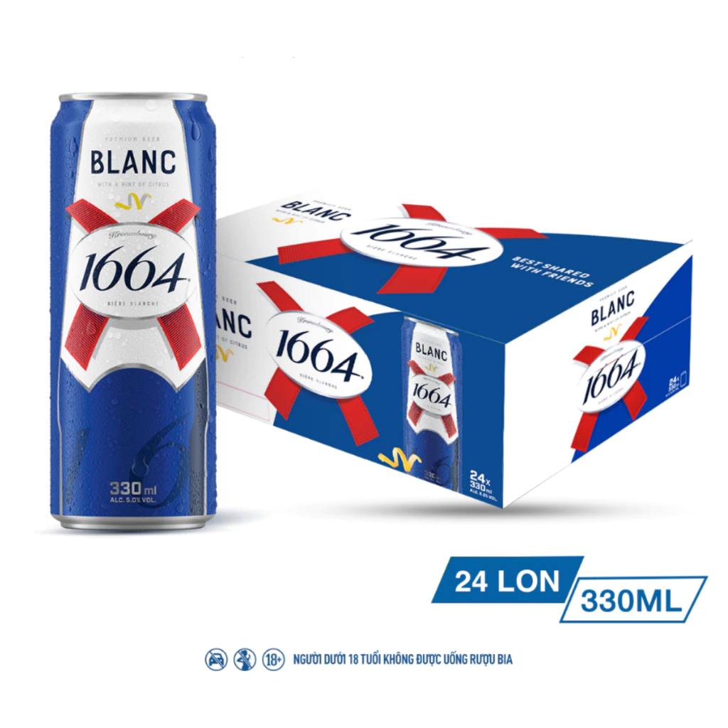 Thùng 24 Lon Bia Pháp Kronenbourg 1664 Blanc 330ml - Nồng Độ 5% - Bia Lúa Mì, Êm, Thơm