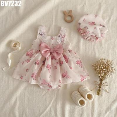 Set Body Váy Phối Ren Đính Nơ Màu Hồng Bodysuit Cho Bé Gái Sơ Sinh 1 2 Tuổi MINTSCLOSET - BV7232