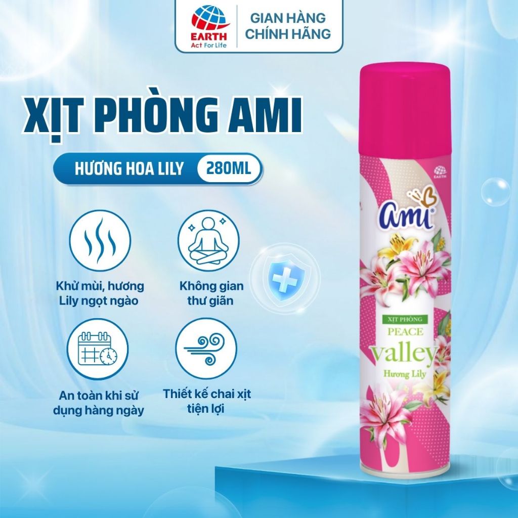 Xịt Phòng Ami Khử Mùi Nhanh, Làm Thơm Không Gian – Nhiều Hương Thơm Dễ Chịu (280ml)