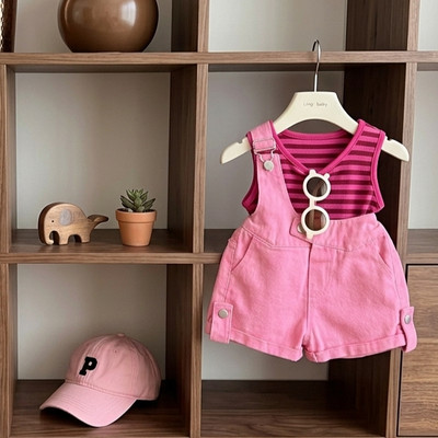 Set Áo Sát Nách Yếm Quai Lệch Kaki Hồng Cho Bé Gái 1-8 Tuổi MINTSCLOSET Quảng Châu - YE5241